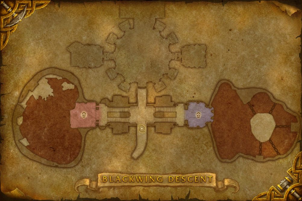 Blackwing Descent map with 2 boss locations
