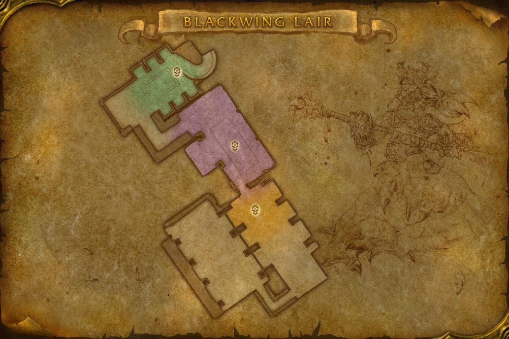 Blackwing Lair map with 3 boss locations
