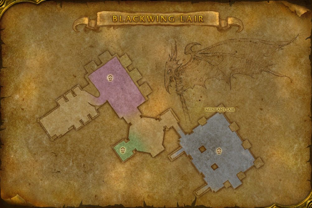Blackwing Lair map with 3 boss locations