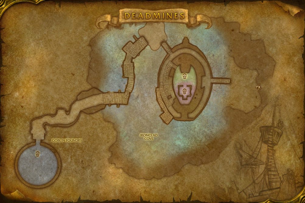 The Deadmines map with 4 boss locations