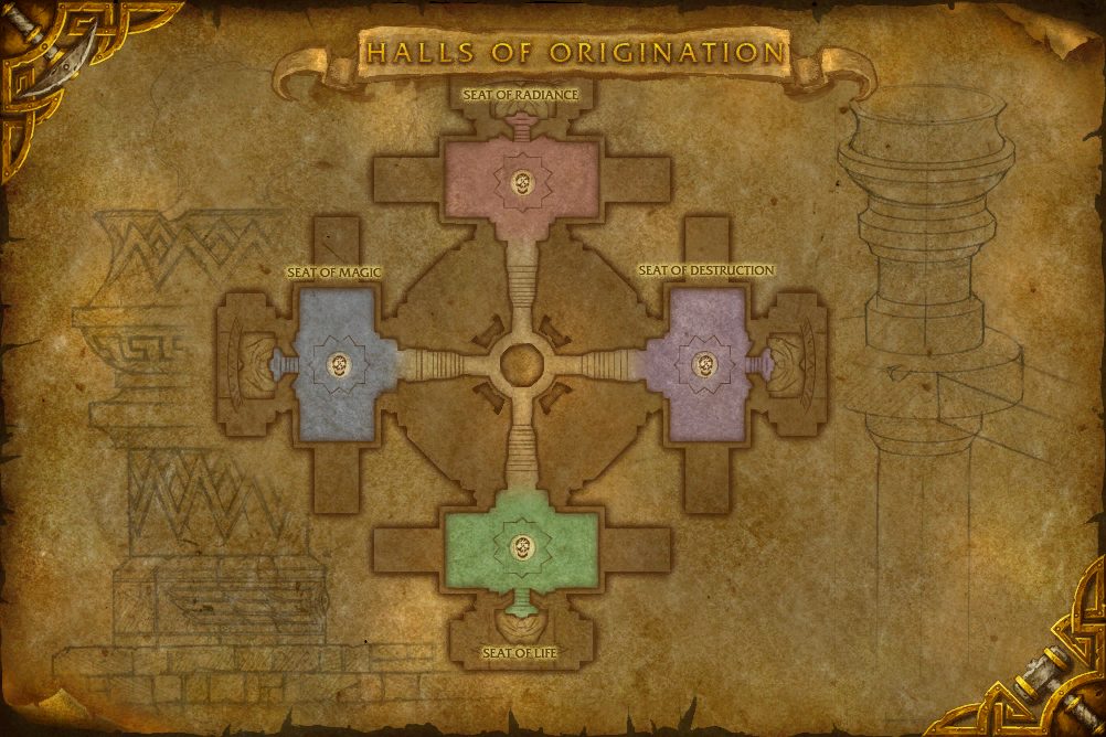 Halls of Origination map with 4 boss locations