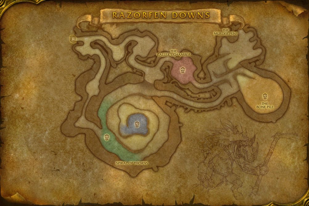 Razorfen Downs map with 4 boss locations