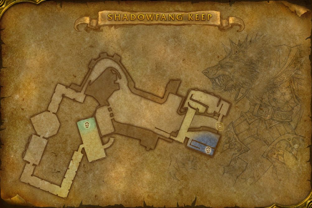 Shadowfang Keep map with 2 boss locations