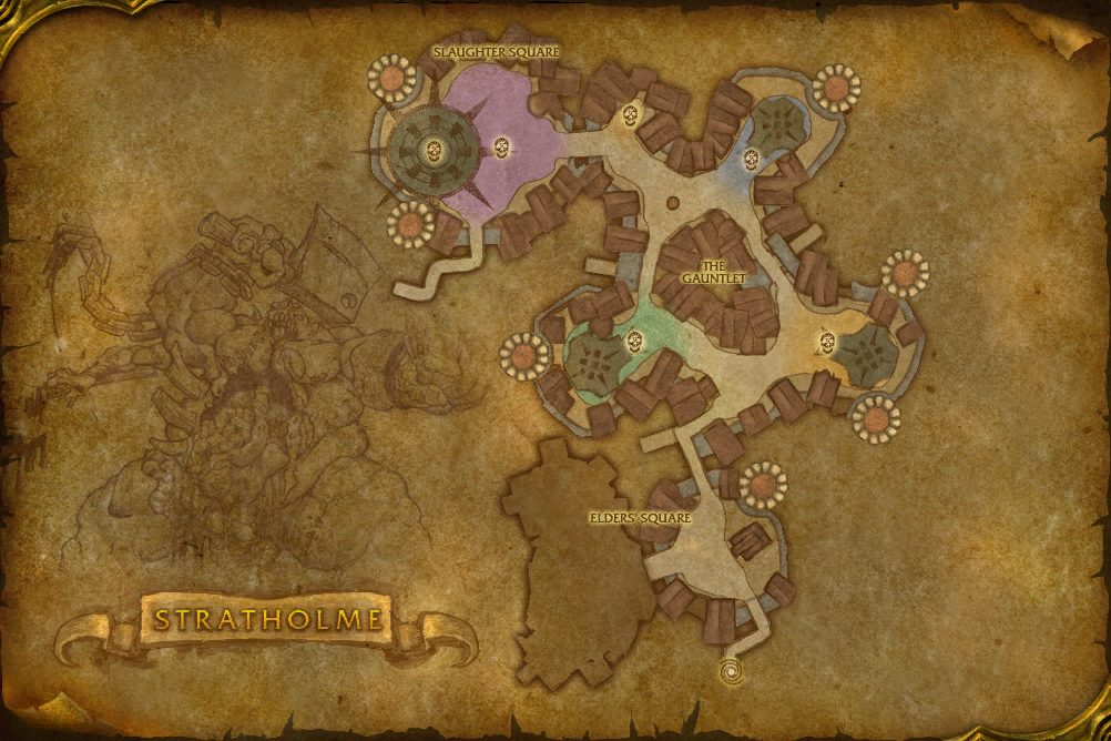 Stratholme map with 6 boss locations