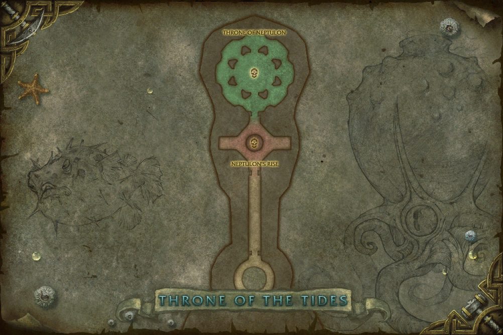 Throne of the Tides map with 2 boss locations