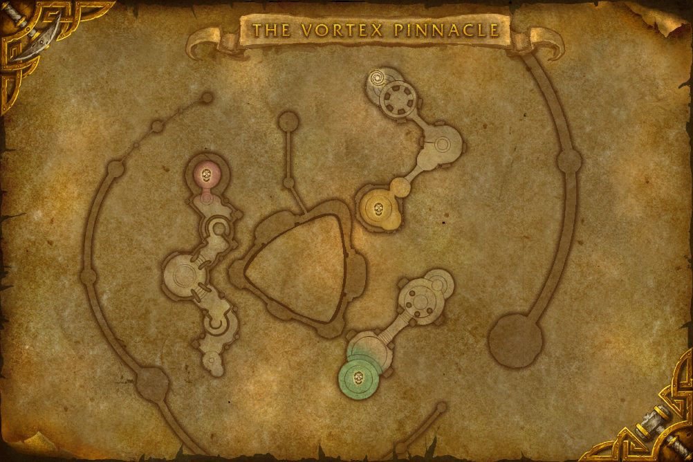 The Vortex Pinnacle map with 3 boss locations