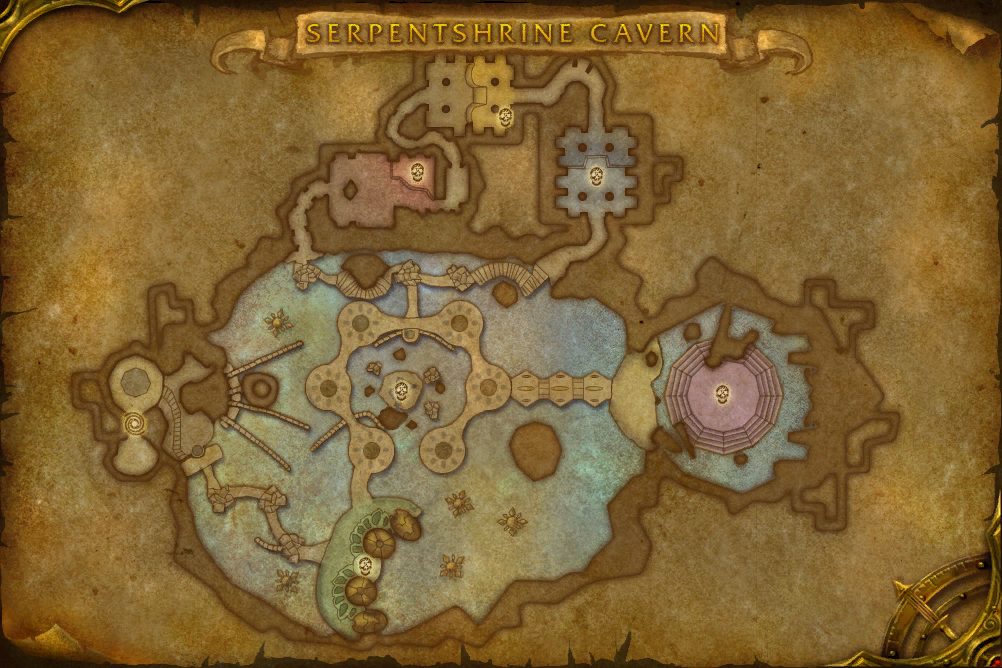 Serpentshrine Cavern map with 6 boss locations