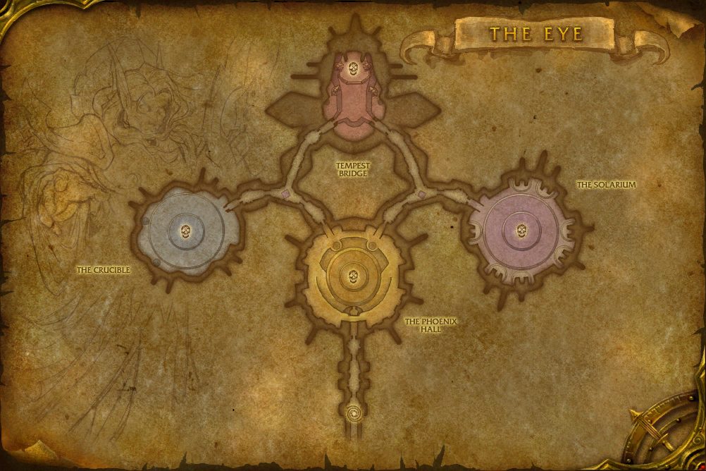 Tempest Keep map with 4 boss locations