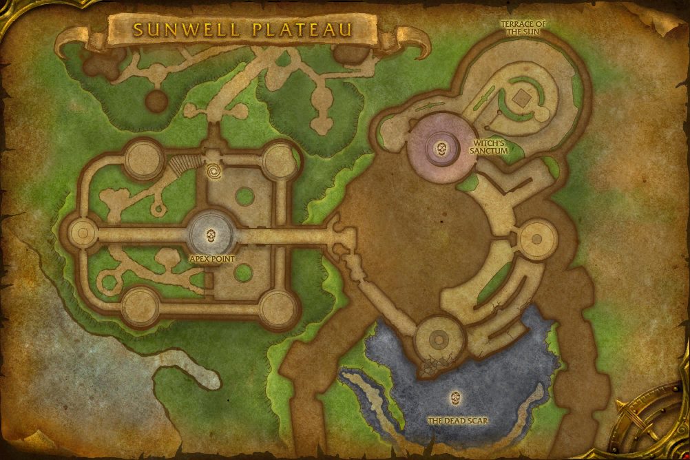 Sunwell Plateau map with 4 boss locations