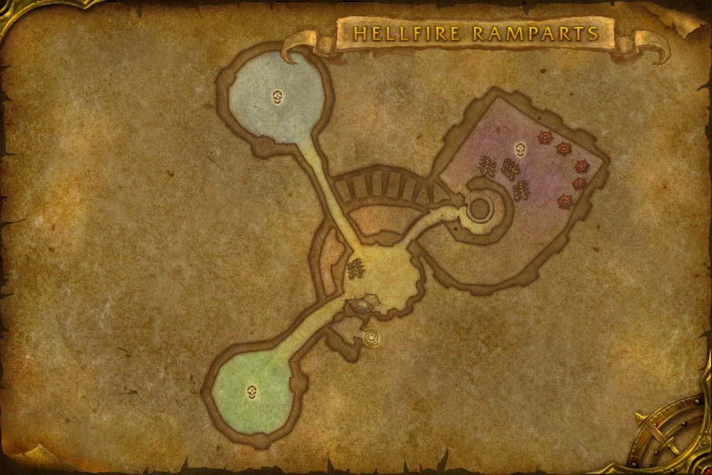 Hellfire Ramparts map with 3 boss locations