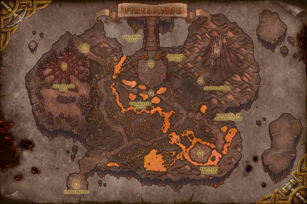 Firelands map with 5 boss locations