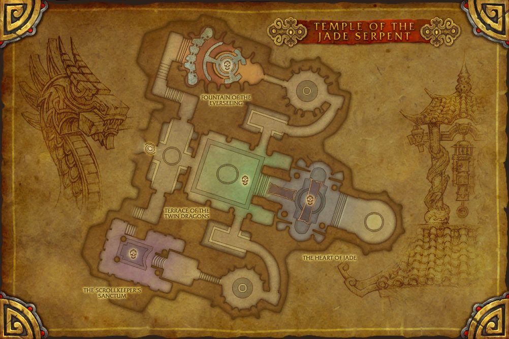 Temple of the Jade Serpent map with 4 boss locations