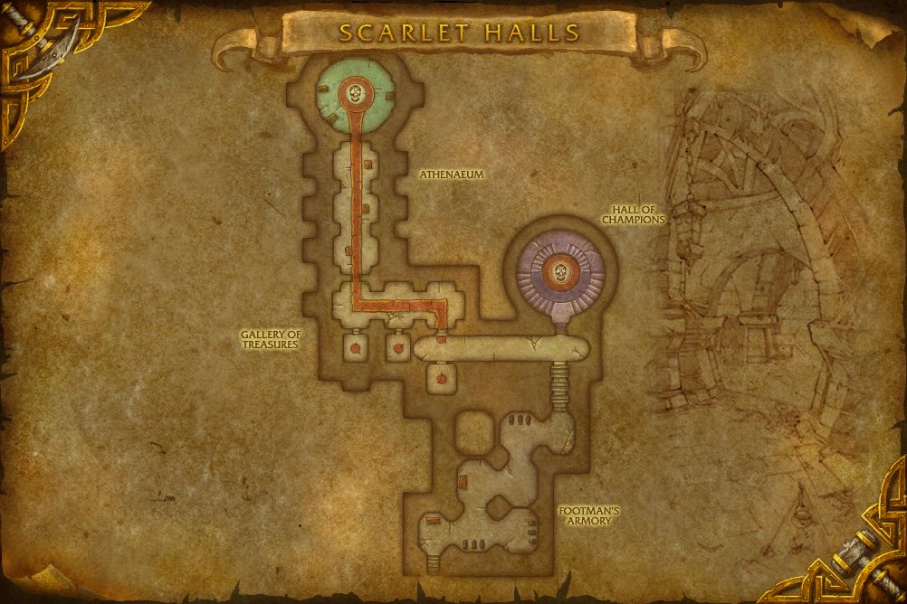 Scarlet Halls map with 2 boss locations