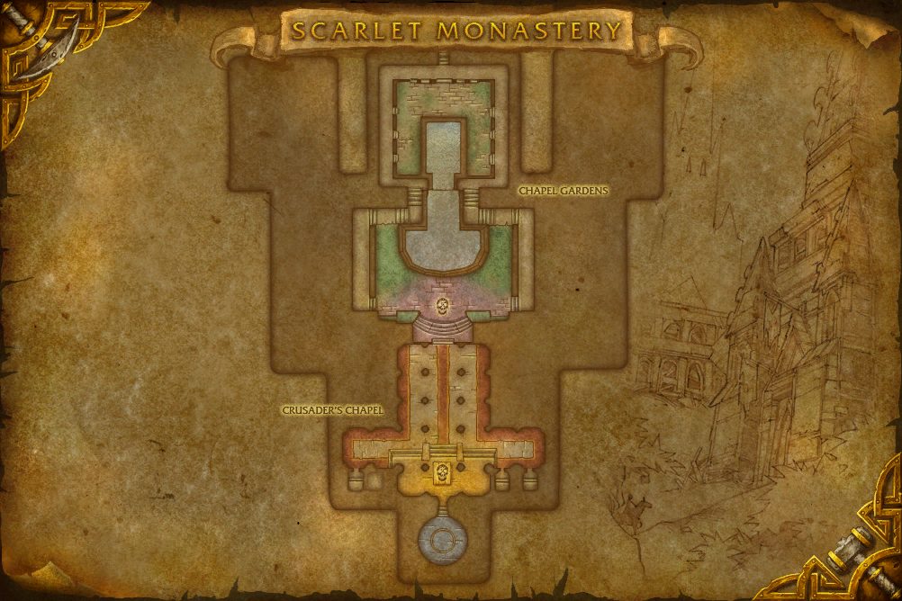 Scarlet Monastery map with 2 boss locations