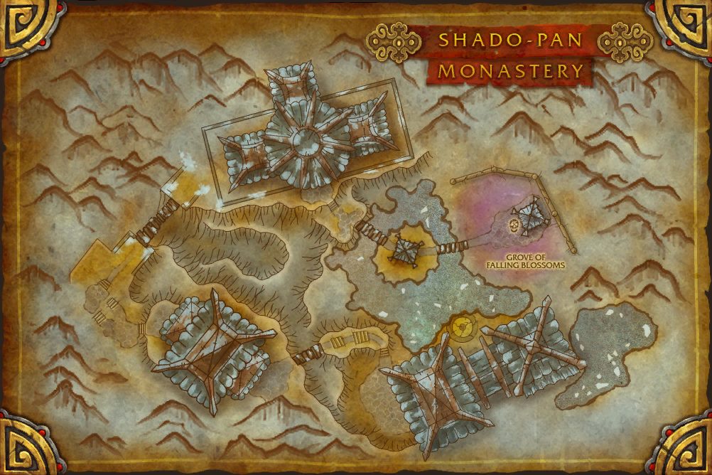 Shado-Pan Monastery map with 4 boss locations
