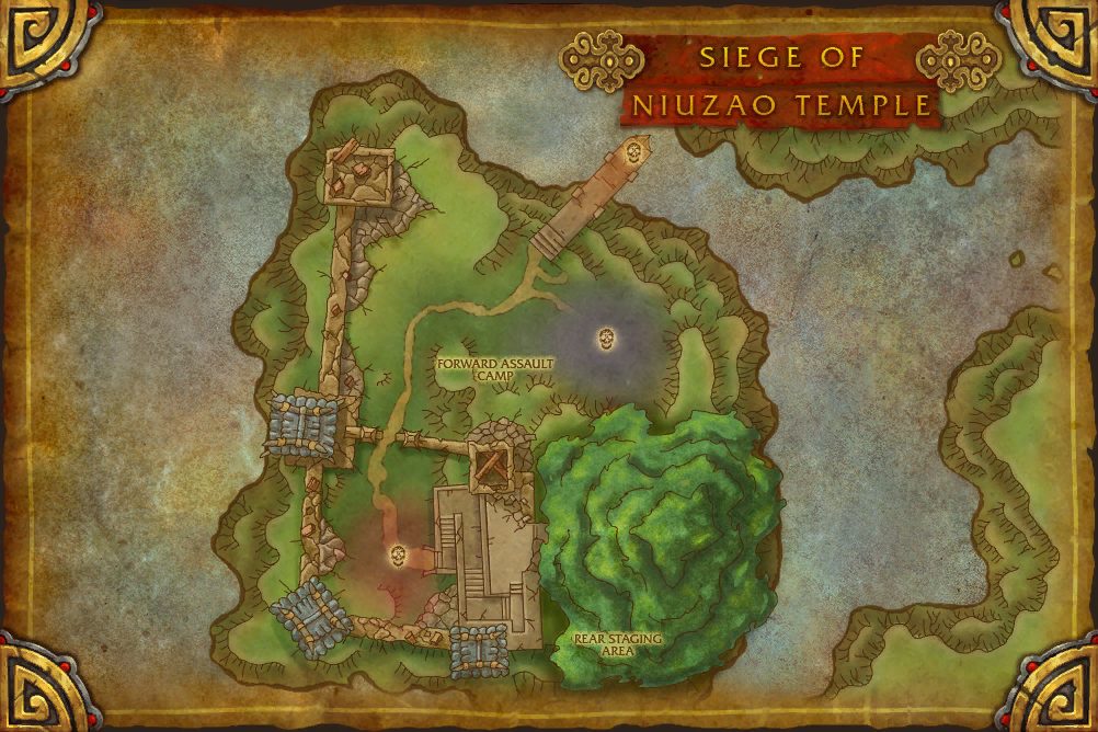 Siege of Niuzao Temple map with 3 boss locations