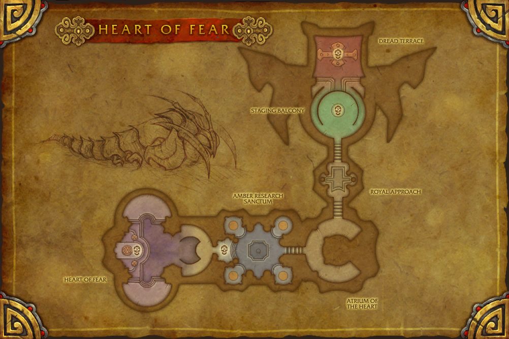 Heart of Fear map with 4 boss locations
