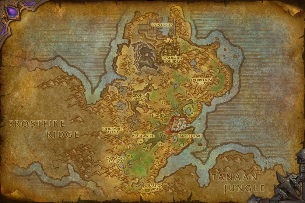 Gorgrond map with 2 boss locations