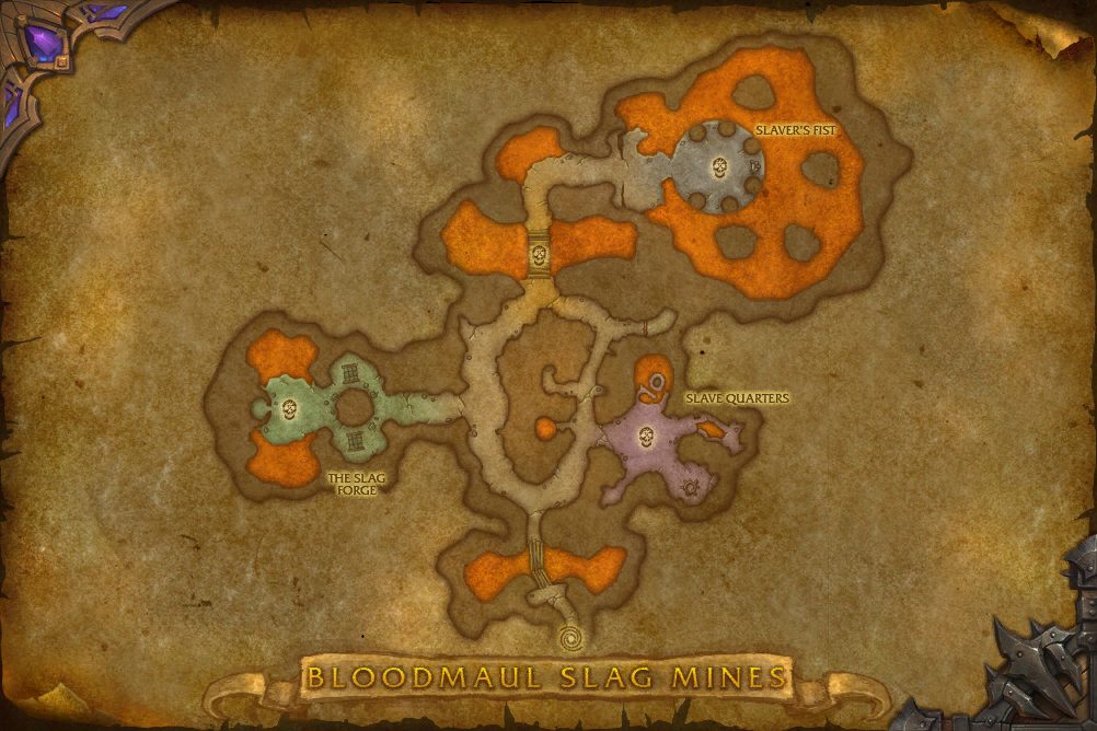 Bloodmaul Slag Mines map with 4 boss locations