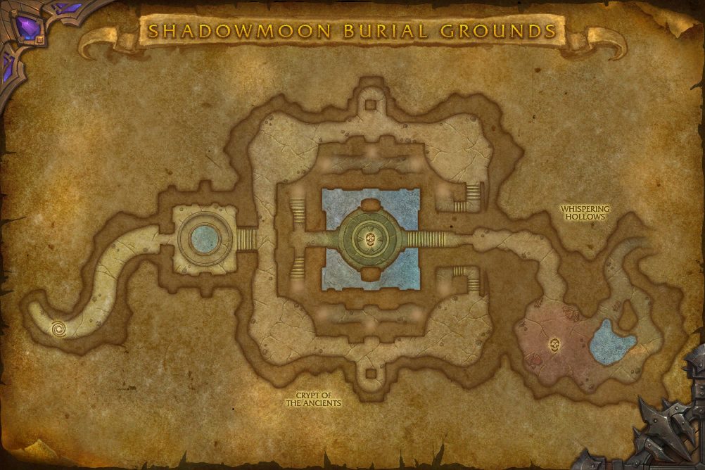 Shadowmoon Burial Grounds map with 2 boss locations