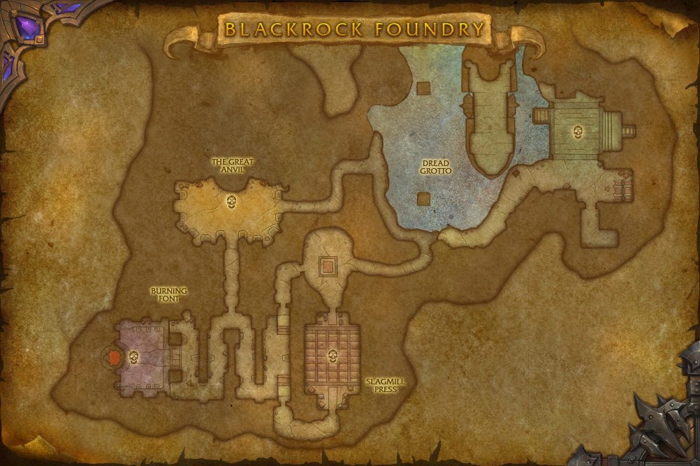 Blackrock Foundry map with 4 boss locations