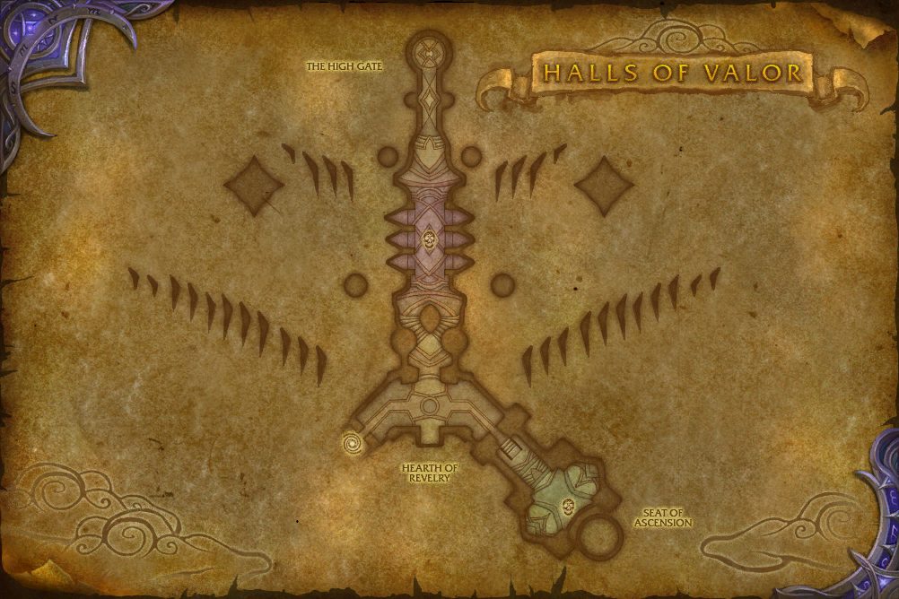 Halls of Valor map with 2 boss locations