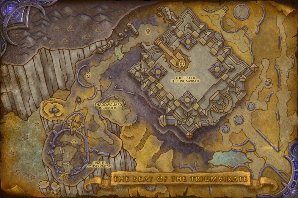 The Seat of the Triumvirate map with 4 boss locations